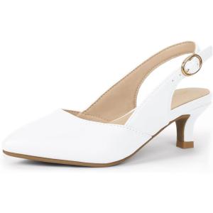 imagePANDANINJIA Girls Dress Shoes Kitten Heels Sandals Closed Pointed Toe Slingback Flower Girl Little Big Kid Wedding Party School Pumps ShoesWhitepu