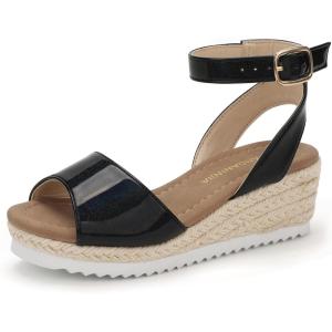 imagePANDANINJIA Girls Wedge Sandals Espadrilles Platform Heels for Girls Dress Shoes Ankle Strap Little Big Kids Sandals Summer ShoesBlackbright
