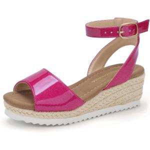 imagePANDANINJIA Girls Wedge Sandals Espadrilles Platform Heels for Girls Dress Shoes Ankle Strap Little Big Kids Sandals Summer ShoesHotpinkbright