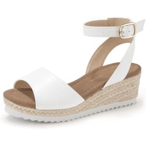 imagePANDANINJIA Girls Wedge Sandals Espadrilles Platform Heels for Girls Dress Shoes Ankle Strap Little Big Kids Sandals Summer ShoesWhitepu