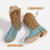 imagePANDANINJIA Girls Cowboy Boots for Boys Kids Toddler Western Cowgirl Boots Round Toe Mid Calf Riding Shoes BootiesBlue Sequin New Style