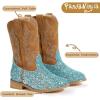 imagePANDANINJIA Girls Cowboy Boots for Boys Kids Toddler Western Cowgirl Boots Round Toe Mid Calf Riding Shoes BootiesBlue Sequin New Style