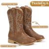 imagePANDANINJIA Girls Cowboy Boots for Boys Kids Toddler Western Cowgirl Boots Round Toe Mid Calf Riding Shoes BootiesBrown Pu New Style