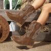 imagePANDANINJIA Girls Cowboy Boots for Boys Kids Toddler Western Cowgirl Boots Round Toe Mid Calf Riding Shoes BootiesBrown Pu New Style