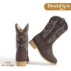 imagePANDANINJIA Girls Cowboy Boots for Boys Kids Toddler Western Cowgirl Boots Round Toe Mid Calf Riding Shoes BootiesBrown Suede New Style