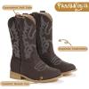imagePANDANINJIA Girls Cowboy Boots for Boys Kids Toddler Western Cowgirl Boots Round Toe Mid Calf Riding Shoes BootiesBrown Suede New Style