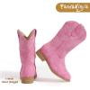 imagePANDANINJIA Girls Cowboy Boots for Boys Kids Toddler Western Cowgirl Boots Round Toe Mid Calf Riding Shoes BootiesFuchsia Suede New Style