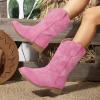 imagePANDANINJIA Girls Cowboy Boots for Boys Kids Toddler Western Cowgirl Boots Round Toe Mid Calf Riding Shoes BootiesFuchsia Suede New Style