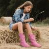 imagePANDANINJIA Girls Cowboy Boots for Boys Kids Toddler Western Cowgirl Boots Round Toe Mid Calf Riding Shoes BootiesFuchsia Suede New Style