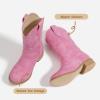 imagePANDANINJIA Girls Cowboy Boots for Boys Kids Toddler Western Cowgirl Boots Round Toe Mid Calf Riding Shoes BootiesFuchsia Suede New Style