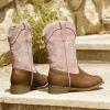 imagePANDANINJIA Girls Cowboy Boots for Boys Kids Toddler Western Cowgirl Boots Round Toe Mid Calf Riding Shoes BootiesPink Brown