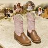 imagePANDANINJIA Girls Cowboy Boots for Boys Kids Toddler Western Cowgirl Boots Round Toe Mid Calf Riding Shoes BootiesPink Brown