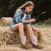 imagePANDANINJIA Girls Cowboy Boots for Boys Kids Toddler Western Cowgirl Boots Round Toe Mid Calf Riding Shoes BootiesPink Brown New Style