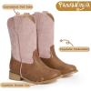 imagePANDANINJIA Girls Cowboy Boots for Boys Kids Toddler Western Cowgirl Boots Round Toe Mid Calf Riding Shoes BootiesPink Brown New Style