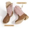 imagePANDANINJIA Girls Cowboy Boots for Boys Kids Toddler Western Cowgirl Boots Round Toe Mid Calf Riding Shoes BootiesPink Brown New Style