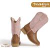 imagePANDANINJIA Girls Cowboy Boots for Boys Kids Toddler Western Cowgirl Boots Round Toe Mid Calf Riding Shoes BootiesPink Brown New Style