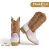 imagePANDANINJIA Girls Cowboy Boots for Boys Kids Toddler Western Cowgirl Boots Round Toe Mid Calf Riding Shoes BootiesRainbow Sequin New Style