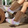 imagePANDANINJIA Girls Cowboy Boots for Boys Kids Toddler Western Cowgirl Boots Round Toe Mid Calf Riding Shoes BootiesRainbow Sequin New Style