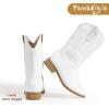imagePANDANINJIA Girls Cowboy Boots for Boys Kids Toddler Western Cowgirl Boots Round Toe Mid Calf Riding Shoes BootiesWhite Pu New Style