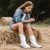 imagePANDANINJIA Girls Cowboy Boots for Boys Kids Toddler Western Cowgirl Boots Round Toe Mid Calf Riding Shoes BootiesWhite Pu New Style