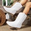imagePANDANINJIA Girls Cowboy Boots for Boys Kids Toddler Western Cowgirl Boots Round Toe Mid Calf Riding Shoes BootiesWhite Pu New Style
