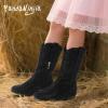 imagePANDANINJIA Girls Cowgirl Cowboy Boots Rhinestone Sparkly Kid Toddler Boots Bootie Mid Calf Round Toe Western Horse Riding BootBlack Rhinestone