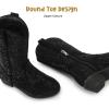 imagePANDANINJIA Girls Cowgirl Cowboy Boots Rhinestone Sparkly Kid Toddler Boots Bootie Mid Calf Round Toe Western Horse Riding BootBlack Rhinestone