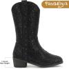imagePANDANINJIA Girls Cowgirl Cowboy Boots Rhinestone Sparkly Kid Toddler Boots Bootie Mid Calf Round Toe Western Horse Riding BootBlack Rhinestone