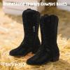 imagePANDANINJIA Girls Cowgirl Cowboy Boots Rhinestone Sparkly Kid Toddler Boots Bootie Mid Calf Round Toe Western Horse Riding BootBlack Rhinestone
