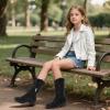 imagePANDANINJIA Girls Cowgirl Cowboy Boots Rhinestone Sparkly Kid Toddler Boots Bootie Mid Calf Round Toe Western Horse Riding BootBlack Rhinestone