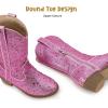 imagePANDANINJIA Girls Cowgirl Cowboy Boots Rhinestone Sparkly Kid Toddler Boots Bootie Mid Calf Round Toe Western Horse Riding BootPink Rhinestone