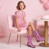 imagePANDANINJIA Girls Cowgirl Cowboy Boots Rhinestone Sparkly Kid Toddler Boots Bootie Mid Calf Round Toe Western Horse Riding BootPink Rhinestone