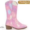 imagePANDANINJIA Girls Cowgirl Cowboy Boots Rhinestone Sparkly Kid Toddler Boots Bootie Mid Calf Round Toe Western Horse Riding BootRainbow Sequin