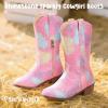 imagePANDANINJIA Girls Cowgirl Cowboy Boots Rhinestone Sparkly Kid Toddler Boots Bootie Mid Calf Round Toe Western Horse Riding BootRainbow Sequin