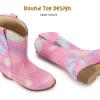 imagePANDANINJIA Girls Cowgirl Cowboy Boots Rhinestone Sparkly Kid Toddler Boots Bootie Mid Calf Round Toe Western Horse Riding BootRainbow Sequin