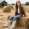 imagePANDANINJIA Girls Cowgirl Cowboy Boots Rhinestone Sparkly Kid Toddler Boots Bootie Mid Calf Round Toe Western Horse Riding BootSilver Rhinestone
