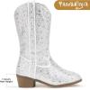 imagePANDANINJIA Girls Cowgirl Cowboy Boots Rhinestone Sparkly Kid Toddler Boots Bootie Mid Calf Round Toe Western Horse Riding BootWhite Rhinestone