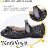 imagePANDANINJIA Toddler Dress Shoes Bowknot Mary Jane Shoes Girls Ballet Flats for Kids Wedding Party Uniform Church ShoesL Black Sequin