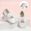 imagePANDANINJIA Toddler Dress Shoes Bowknot Mary Jane Shoes Girls Ballet Flats for Kids Wedding Party Uniform Church ShoesWhitepu