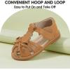 imagePANDANINJIA Toddler Girls Sandals Closed Toe TStrap Kids Dress Summer Flats Sandals Cute Bow Flower Girl ShoesBrownpu