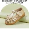 imagePANDANINJIA Toddler Girls Sandals Closed Toe TStrap Kids Dress Summer Flats Sandals Cute Bow Flower Girl ShoesGoldpu