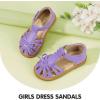 imagePANDANINJIA Toddler Girls Sandals Closed Toe TStrap Kids Dress Summer Flats Sandals Cute Bow Flower Girl ShoesPurplepu