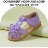 imagePANDANINJIA Toddler Girls Sandals Closed Toe TStrap Kids Dress Summer Flats Sandals Cute Bow Flower Girl ShoesPurplepu