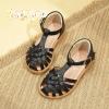 imagePANDANINJIA Toddler Girls Sandals ClosedToe TStrap Kids Flower Summer Flats Dress Sandals ShoesBlack Pu