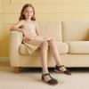 imagePANDANINJIA Toddler Girls Sandals ClosedToe TStrap Kids Flower Summer Flats Dress Sandals ShoesBlack Pu