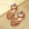imagePANDANINJIA Toddler Girls Sandals ClosedToe TStrap Kids Flower Summer Flats Dress Sandals ShoesBrown Pu