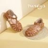 imagePANDANINJIA Toddler Girls Sandals ClosedToe TStrap Kids Flower Summer Flats Dress Sandals ShoesBrown Pu