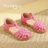 imagePANDANINJIA Toddler Girls Sandals ClosedToe TStrap Kids Flower Summer Flats Dress Sandals ShoesFuchsia