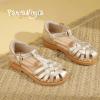 imagePANDANINJIA Toddler Girls Sandals ClosedToe TStrap Kids Flower Summer Flats Dress Sandals ShoesGold Pu