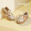 imagePANDANINJIA Toddler Girls Sandals ClosedToe TStrap Kids Flower Summer Flats Dress Sandals ShoesGold Pu